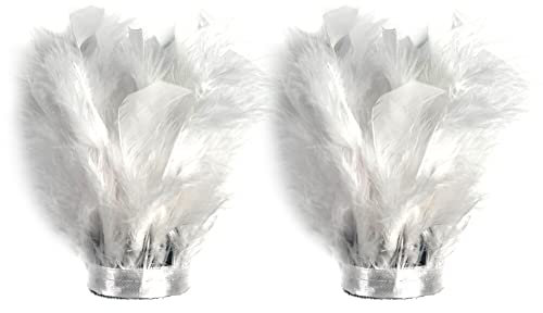 MoreChioce 2 Stück Damen Feder Manschetten, Truthahn Feder Armband Party Feder-Schlagarmbänder Federärmel Feder Damen Handgelenk Feder-Slap-Armbänder Handgelenkmanschetten,Weiß
