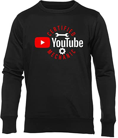 Hopestly Certified YouTube Mechanic Unisex Jumper Herren Dammen Schwarz Rundhals Lange Ärmel Sweatshirt Men's Womens Black Crew Neck Long Sleeves