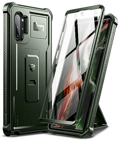 Dexnor Kompatibel mit Hülle Samsung Note 10 Plus, [Eingebaute Displayschutzfolie und Ständer] Strapazierfähiger Schutz in Militärqualität Stoßfeste Schutzhülle - Military Green