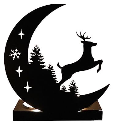 ISAKEN Vintage Kerzenhalter Mond Rentier Kerzenleuchter Kerzenständer Windlichthalter aus Metall für Stumpenkerzen, Hurricane Kerzenständer Dekoration für Party Weihnachten Tisch Mantel Kamin