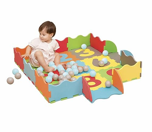 M.Y Interlocking Foam Play Mats with 40 Ball Pit Balls – Thick Multi Colour Soft EVA Baby Floor Tile Puzzle Mat