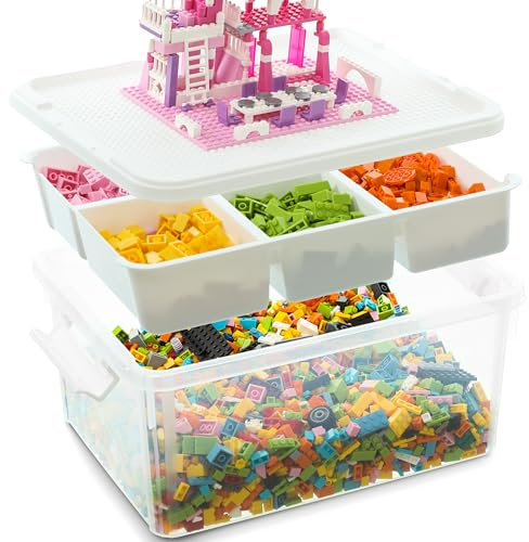 Citylife 16L Storage Boxes with Lids, Plastic Craft storage Box, Removable Tray, Latch Handle, Stackable Storage Box with Compartments for Toy, Tool, Sewing