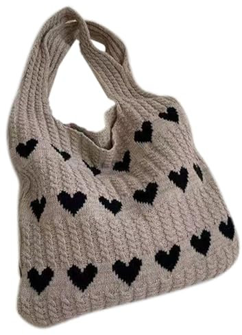 WATERBELINE Damen Tasche, 2023, vielseitige Häkel-Herz-Handtasche, große Kapazität, modische Umhängetasche für Damen, Trendige Tasche, Khaki