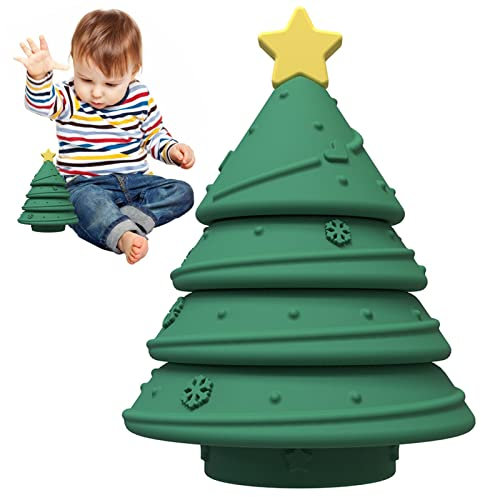 Lambo Giocattolo impilabile per albero di Natale - Giocattoli impilabili per albero di Natale in silicone, giocattolo sensoriale morbido per tutti, ragazzi e ragazze