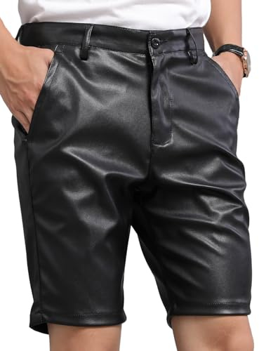 SEAUR Kurze Hose Herren Leder Boxershorts Kunstlelder Latex Glanz Strandshorts Unterhosen Lederhose Hotpants Schlüpfer Ledershorts Schwarz