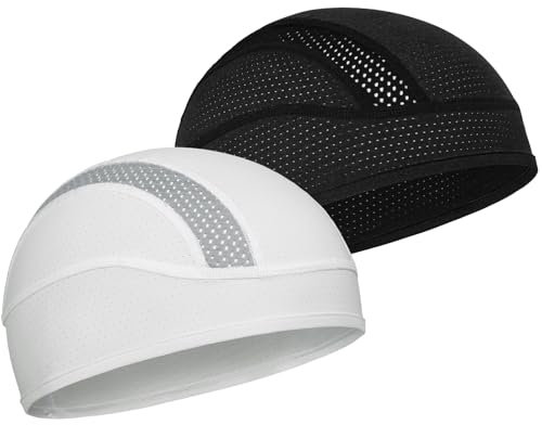 MELASA Cooling Fahrradmütze Unter Helm, Mech Atmungsaktive Helmet Liner Skull Cap, Fahrradhelm Mütze Laufmütze Sport Funktionsmütze für Männer Frauen, Passt unter Helme(Schwarz & Weiß)