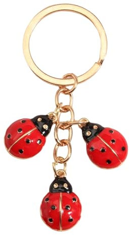 Porte-clés avec trois coccinelles rouges - Porte-clés avec 3 coccinelles rouges - Finition dorée - Porte-clés insectes - Cadeau pour les amateurs de coccinelles - Porte-clés coccinelle, gris, L