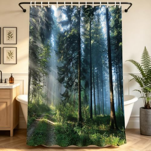Lerores - Rideau de douche, 180 x 180 cm, Forêt Jungle, Bas Lesté, Textile Anti-moisissure, Imperméable, Lavable en Polyester avec 12 Oeillets et Anneaux de Rideau de Douche pour Salle de Bain