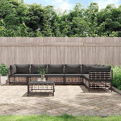 Homgoday 8-TLG. Garten-Lounge-Set mit Kissen Gartenmöbel Set Balkon Lounge Gartenlounge Sofa Ecksofa Garten Sitzgruppe Balkonmöbel Gartengarnitur Anthrazit Poly Rattan