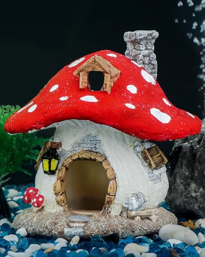 Uniclife Aquarium Mushroom House Fish Tank Decoration Resin Mushroom Cottage Ornament for Fish Tank Landscape Aquarium Hideout Hideaway Spawning Cave Decor for Shrimp Betta Goldfish and Reptiles
