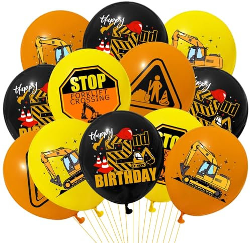 DazzJoy Bagger Geburtstagsdeko 2 Jahre Junge, 24 Stück Bagger Geburtstag Deko 2 Jahre, Bagger Deko Kindergeburtstag 2, Luftballons Deko 2. Geburtstag Junge, Helium Ballon Baustelle Geburtstag Deko