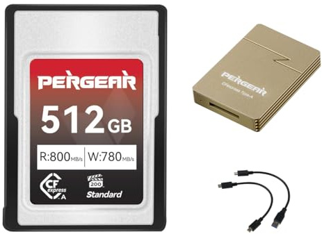 PERGEAR Standardserie 512GB CFexpress Typ A Speicherkarte mit Kartenleser | bis zu 800 MB/s Lesegeschwindigkeit 780 MB/s Schreibgeschwindigkeit für 4K/8K-Aufnahme kompatibel mit Sony Alpha & FX-Kameras