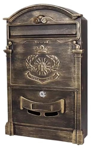 GNbow Wandmontierter Briefkasten Mit Schloss, Wandbriefkasten Aus Metall Im Vintage-Stil, Dekorativer Briefkasten Mit Schloss for Den Außenbereich