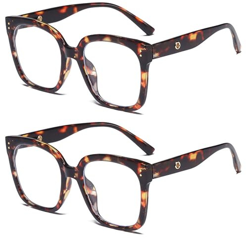 UILYNIU 2 Paar Blaulichtfilt Brille Damen- und Herrenbrillen, Computerbrille ohne Sehstärke (Schildpatt)