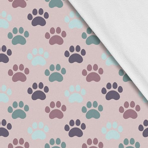 HEKO PANELS Softshell Stoff, Meterware, Pfoten Bunt, 1 Meter 150 x 100 cm | wasserfester und windfester Outdoor Stoff mit Fleece, Nähstoffe für Jacken und Overalls, funktional zum Nähen und DIY