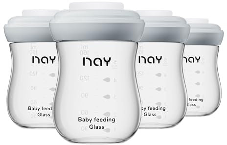yanyoyo Glass Breastmilk Storage Bottles, 5.4oz Wide Neck Breast Milk Containers, BPA-Free, Lead-Free, Fits Breast Pumps and Nipples, 4 Pack