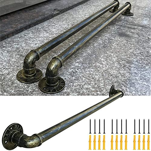 Corrimano vintage in ferro battuto color bronzo per scale, lunghezza 60 cm, per interni ed esterni, ringhiera per scale con staffe di supporto a parete