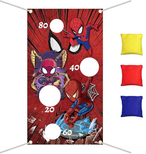 Oirigaga Wurfspiel Kinder Outdoor, Cartoon Spidey Werfen Spiel Banner mit 3 Bohnentaschen, Bean Bag Säckchen Toss-Spiele Set für Kindergeburtstag Party, Draussen Garten und Draußen Sommer Strand
