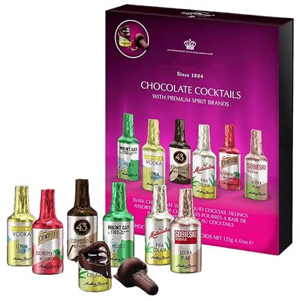 Liqueur Chocolates Gift Box for Womens Gifts -Luxury 8 Cocktails Dark Chocolate Mini Bottles Selection 125g with Topline Card. Chocolate Gift for Stocking Fillers or Secret Santa Gifts for Women