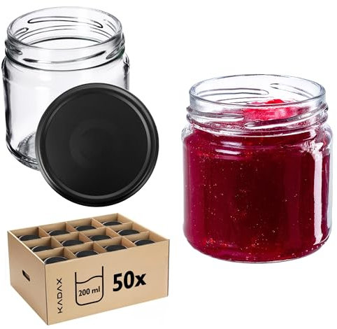 KADAX 50er Set Einmachgläser 200 ml mit Twist-Off Deckel Ø 66 mm – Dickwandige, luftdichte Dessertgläser, spülmaschinenfest, ideal für Marmelade & Eingemachtes