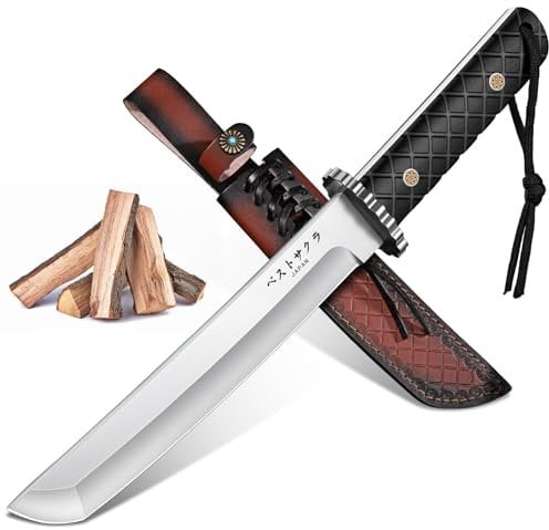 Moontay Outdoor Survival Messer, Tanto Messer Japan mit Scheide, Scharfes Jagdmesser Feststehende Klinge, Full Tang Machete Survival mit 6 mm Rücken für Camping, Bushcraft und Angeln