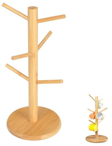 Wooden Mug Tree Stand Mug Tree 6 Mugs,Mug Holder for Coffee & Tea Multi-Function Storage Rack Cup, for Coffee Tea Mugs Cups Jewelry Display