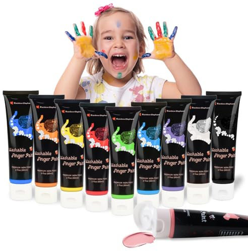 dellyy 60ml*10Pcs Pintura de Dedos para Niños, Juego de Pintura Gouache, Pintura Dedos Bebe No Toxica, Bebé Pintando con Dedos, Pintura Dedos Lavable, 10 Colores, Adecuados para Niños Partir de 3 Años