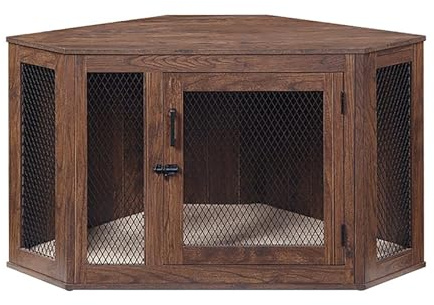 Eck-Hundebox Deko Haustierhaus Beistelltisch Indoor für mittelgroße/große kleine Hunde Rustikal Braun
