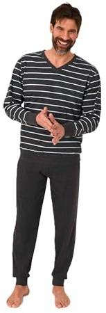 Normann Herren Langarm Schlafanzug Pyjama mit Bündchen in eleganter Streifenoptik