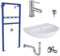 Belvit Waschbecken Komplettset 60 cm Keramik mit Armatur, Vorwandelement, Siphon, Pusher, und SCHELL Eckventil