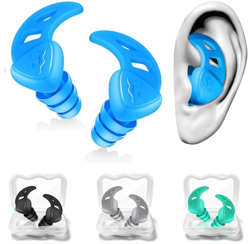 Waterproof Swimming Ear Plugs for Adults - 4 Pairs of Reusable Soft Silicone Swim Earplugs,Perfect for Surfing, Diving,Pool,Showering and Other Water Sports - Keep Water Out and Ear Protection