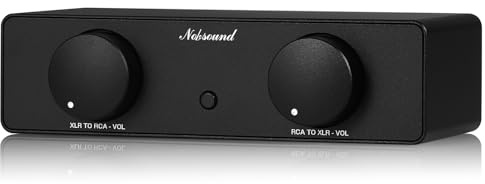 Nobsound Convertidor XLR RCA bidireccional: preamplificador de adaptador de audio equilibrado con perillas de volumen duales, elimina el zumbido y el ruido para monitores de estudio, sistema de alta