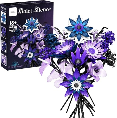 Jurair Dahlienblüte Blumen Bausteine Set für Erwachsene, Gotische Sammlung | 609 Teile Blumen Baustein Spielzeug, für Büro, Heimdekoration, Personalisierte Geschenke für Frauen, Valentinstag, Lila
