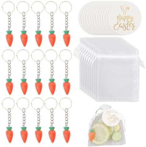 CHGCRAFT 20 Sets Easter Carrot Resin Keychains with Pendant Iron Split Key Rings, for DIY Necklace Crafting Easter Basket Stuffers Party Favors Wedding Gifts