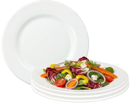 UNIQUE HOME LIVING Zenix 4-Piece Classic White Side Plates Set, 8 Inch Glass Small Plate Set Round Dessert Plates, Appetiser/Salad/Fruit/Snacks, 20.5cm Dinnerware Scratch Resistant, Dishwasher Safe
