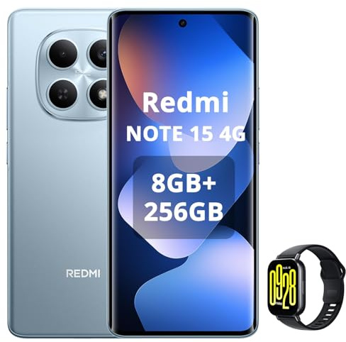 XIAOMI REDMI Note 15 4G Smartphone 8+256GB, Schermo AMOLED FHD+ 6,77, MediaTek Helio G100-Ultra, fotocamera da 108MP, batteria da 6000 mAh, blu ghiacciaio, incluso Smart Watch