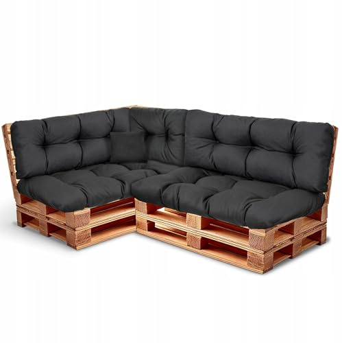 Wool & Home Palettenkissen Set 240x80cm 6-Teilig (für 2 Paletten) - Sitzkissen für den Garten, Gartenkissen Set für Gartenmöbel Gefüllt mit Granuliertem Poulirette-Schaum Schwarz
