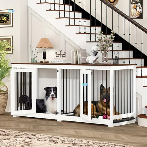 Doppel-Hundebox Möbel für 2 Hunde,Doppel-Hundekäfig mit Trennwand, Doppel-Hundebox für kleine, mittelgroße & große Hunde, Hundehaus für Innenbereich im Freien (Weiß, 70.1X23.6X31.5 cm)