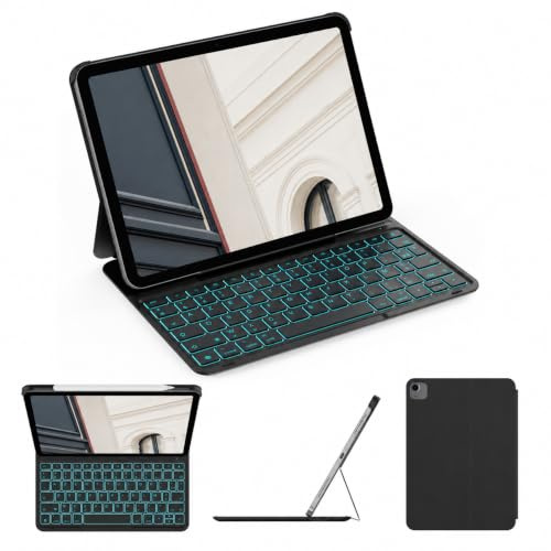 CACOE Coque Clavier pour iPad Air 11 M4 2026/M3 2025/M2 2024, Noir | AZERTY Sans Fil Rétroéclairé Clavier pour Air 11 5ème 2022 / 4ème 2020/ iPad Pro 11 (4/3/2/1 Gen) Ultra-fin, de Raccourci