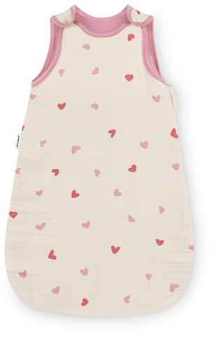 Ehrenkind® Baby Sommerschlafsack Rund Musselin | aus weicher OEKO-TEX zertifizierter Bio-Baumwolle | Sommer Baby Schlafsack Baby 1 TOG Gr. 74/80 Natur Herzen