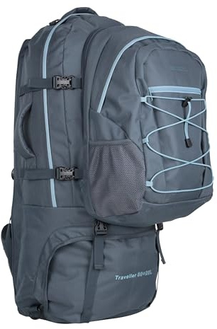 Mountain Warehouse Traveller 80 + 20 Liter Rucksack Dunkel Blau EIN | Großer Trekkingrucksack mit integrierter Regenhülle, abnehmbarem Tagesrucksack & verstellbarem Tragesystem, für Wandern