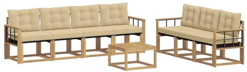 vidaXL Outdoor-Sofagarnitur mit Kissen 8 pcs Weiß und Beige, Moderner Garten-Sofa, strapazierfähiges Outdoor-Sektionen-Set, bequemes Terrassenmöbel, ideal zum Entspannen