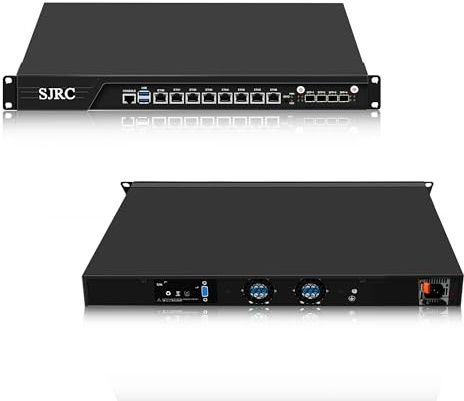 SJRC 1U Rackmount Firewall Appliance, C236 i3-8100, 19 Rack Mini PC Hardware, 4x 10GbE X710 SFP+, 8x 2.5GbE LAN, OPNsense Homelab DDR4 16GB RAM 128GB SSD, AES-NI(Single PSU)