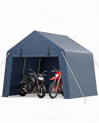 Tienda de campaña portátil para garaje con puerta enrollable, estructura de acero de calibre 19 y lona de polietileno de 220 g/m², resistente a la intemperie, para vehículos UTV, ATV, 10 x 10 pies