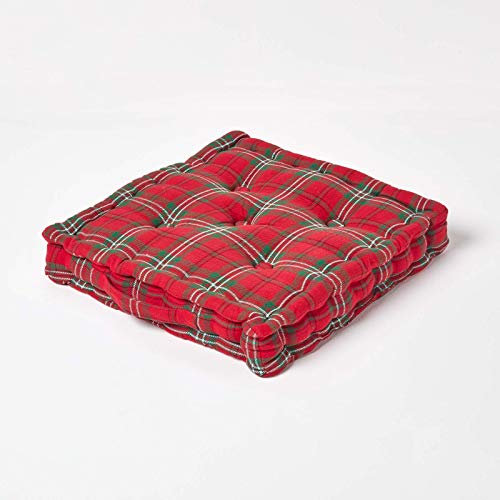 Homescapes dekorativ Kariertes Sitzkissen Stuhlkissen Sitzerhöhung Stuhlauflage Schottenmuster Edward Tartan, 40 x 40 cm, 100% Reine Baumwolle mit Polyester Füllung
