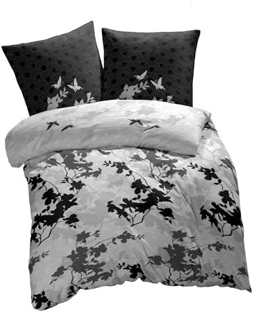 etérea Renforcé Bettwäsche Japan Schmetterlinge Grayish 155x220 cm + 80x80 cm