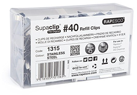 Rapesco 1315 Supaclip 40 Edelstahl-Nachfüllklammern Großpackung, 350 Stück