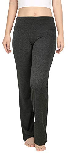HDE Schlaghose, Leggings, Damen, an Taille umgeschlagen, für Yoga/ Loungewear/ Workout Gr. S, dunkelgrau