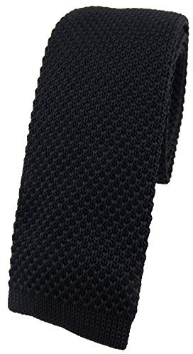 TigerTie hochwertige Strickkrawatte in schwarz einfarbig Uni - Modischer Look durch gerade abgeschnittene Unterseite