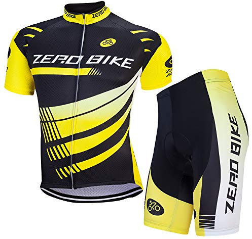 Herren Atmungsaktiv Schnelltrocknend Fahrradtrikot Set, Outdoor Kurzarm Radsport-Shirt + 3D Gel Gepolsterte Kurze Hose Fahrradhose